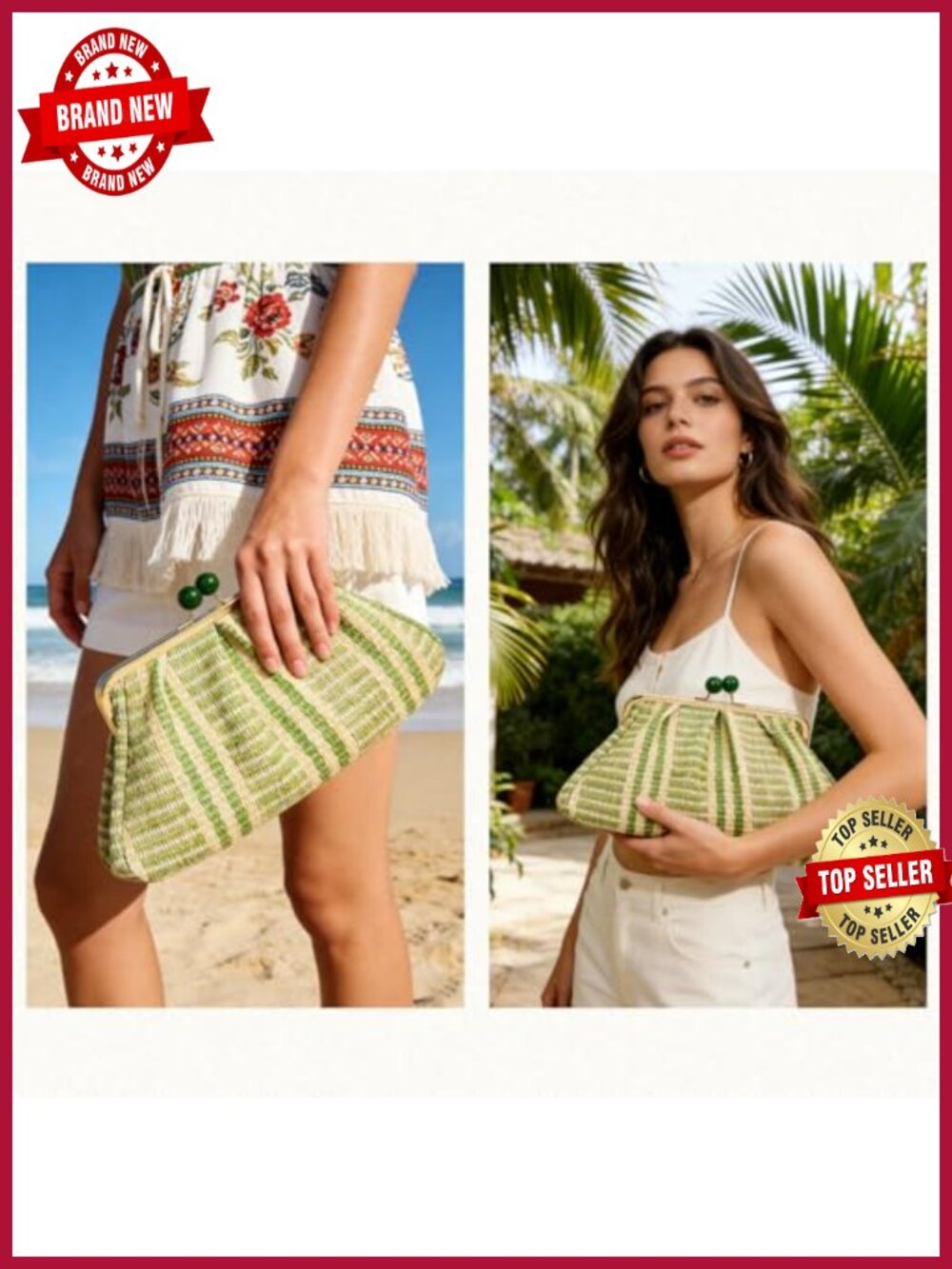 Handwoven Straw Clutch Purse with Kiss Lock, Cloud Shape, Woven Summer Bag - Picture 3 of 6